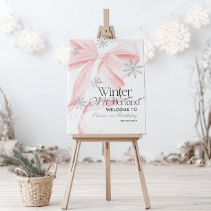 Pink Bow Winter Onederland Welcome Sign