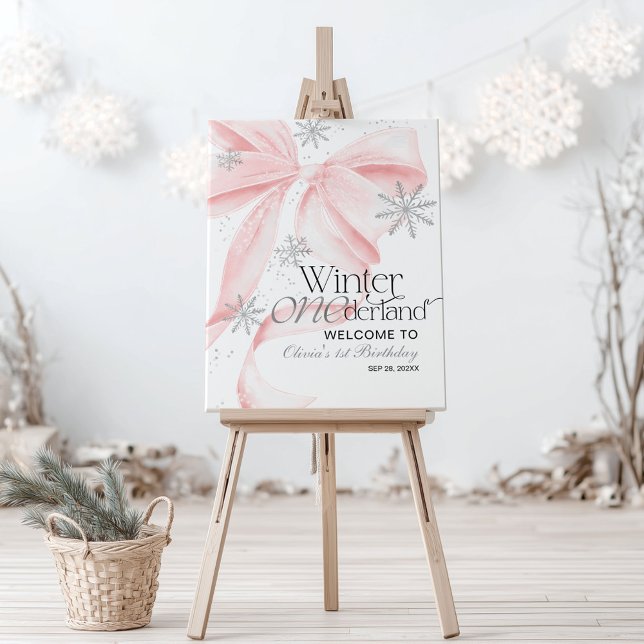 Pink Bow Winter Onederland Welcome Sign (Creator Uploaded)