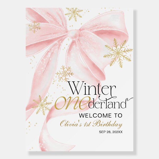 Pink Bow Winter Onederland Welcome Sign (Front)