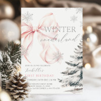 Pink Bow Winter Onerderland Girl 1st Birthday