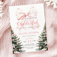 Pink Bow Winter Onerderland Girl 1st Birthday