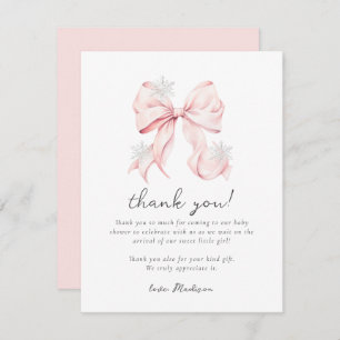 Pink Bow Winter Snowflake Baby Shower Note Card