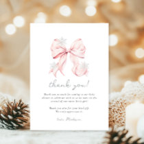 Pink Bow Winter Snowflake Baby Shower Thank You Card