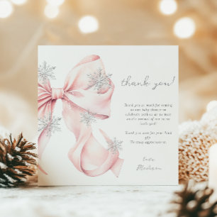Pink Bow Winter Snowflake Baby Shower  Thank You Card