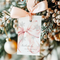Pink Bow Winter Theme Baby Shower Gift Tags