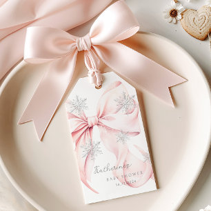 Pink Bow Winter Theme Baby Shower Gift Tags