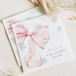 Pink Bow Winter Theme Snowflake Baby Shower Napkins<br><div class="desc">Baby It's Cold Outside Pink Bow Baby Shower Napkins</div>