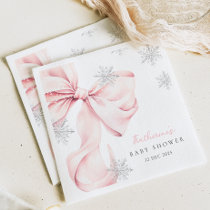 Pink Bow Winter Theme Snowflake Baby Shower Napkins