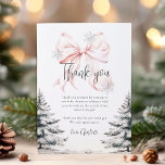 Pink Bow Winter Trees Baby Shower Thank You Card<br><div class="desc">Pink Bow Winter Snowflake Baby Shower Thank You Card</div>