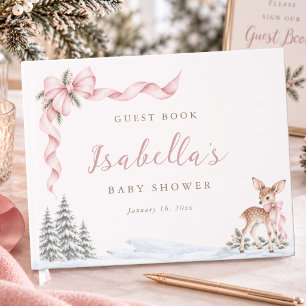 Pink Bow Winter Woodland Baby Shower Guest Book