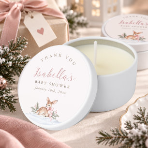 Pink Bow Winter Woodland Deer Baby Girl Shower Mini Candle Favors