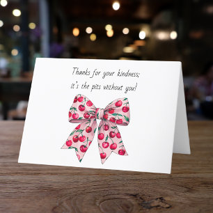 Pink Bow with cherries Simple Watercolor Thank You Card