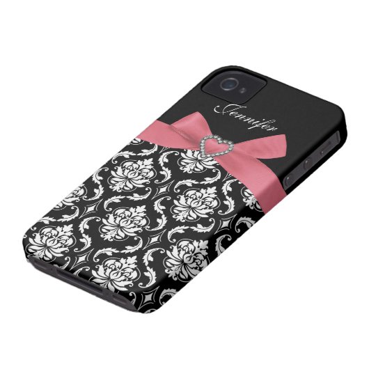Pink Bow with Damask iPhone Case (Bottom)