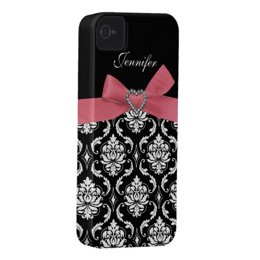 Pink Bow with Damask iPhone Case (Back/Right)