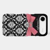 Pink Bow with Damask iPhone Case (Back (Horizontal))