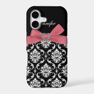 Pink Bow with Damask iPhone Case