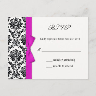 Pink Bow with Damask Wedding RSVP Response Card