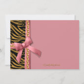 Pink Bow With Gold Pearls And Zebra Stripes Invitation (Back)