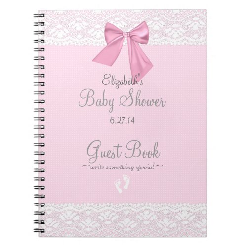 Pink Bow with Lace Image Baby Shower Guest Book