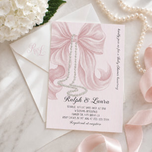Pink Bow with Pearl Girl Baby Shower Invitation