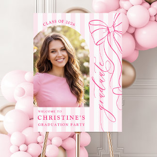 Pink Bow with Stripes Graduation Welcome Sign