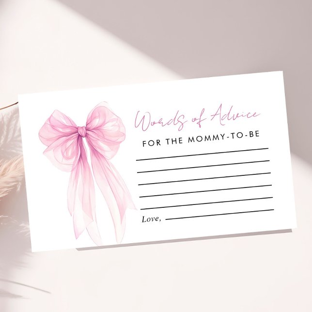 Pink Bow Words Of Advice Baby Girl Shower Enclosure Card (Creator Uploaded)