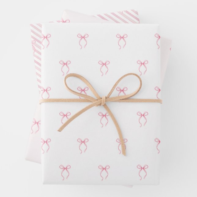 Pink Bow Wrapping Paper Sheets (In situ)