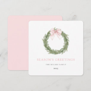 Pink Bow Wreath Christmas Holiday Card