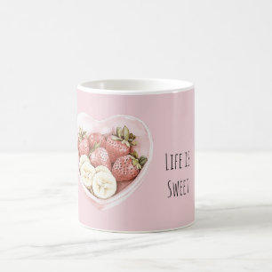 Pink Bowl of Fruit: strawberries & bananas Coffee Mug