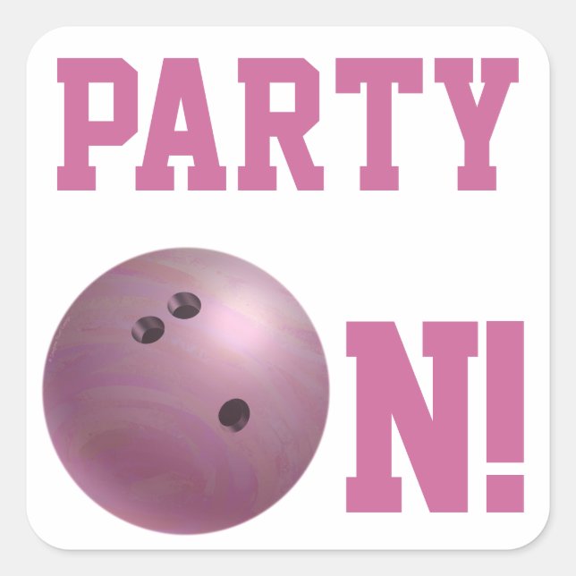 Pink Bowling Ball Party On Sticker (Front)