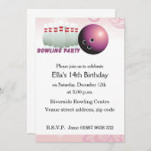 Pink Bowling Birthday Party Invitation (Front/Back)