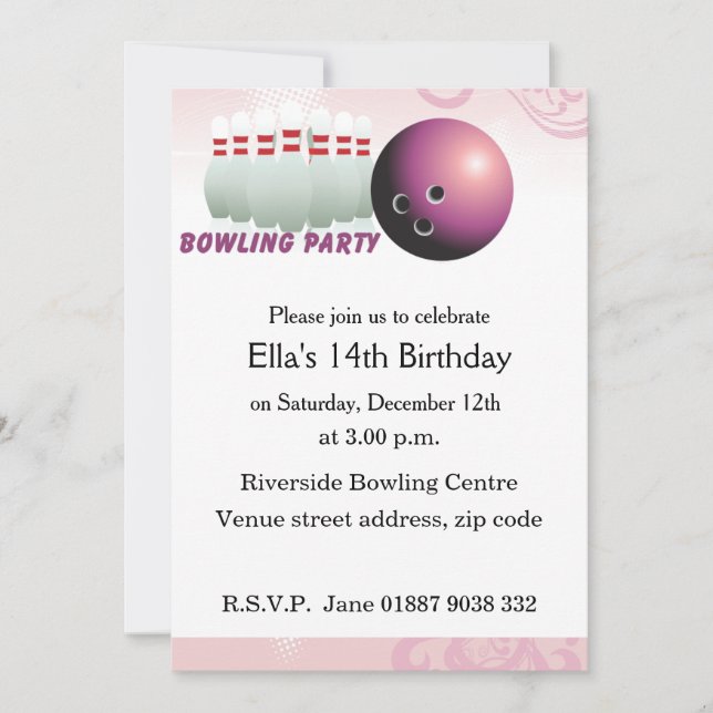 Pink Bowling Birthday Party Invitation (Front)