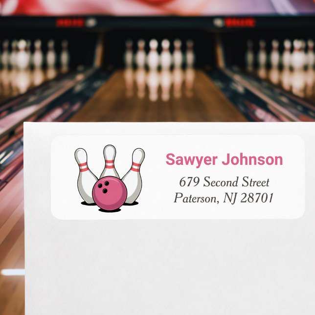 Pink Bowling Birthday Party Return Address Label (Creator Uploaded)