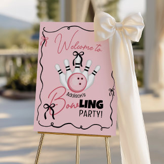 Pink BOWling Bows Girl Birthday Party Welcome Sign