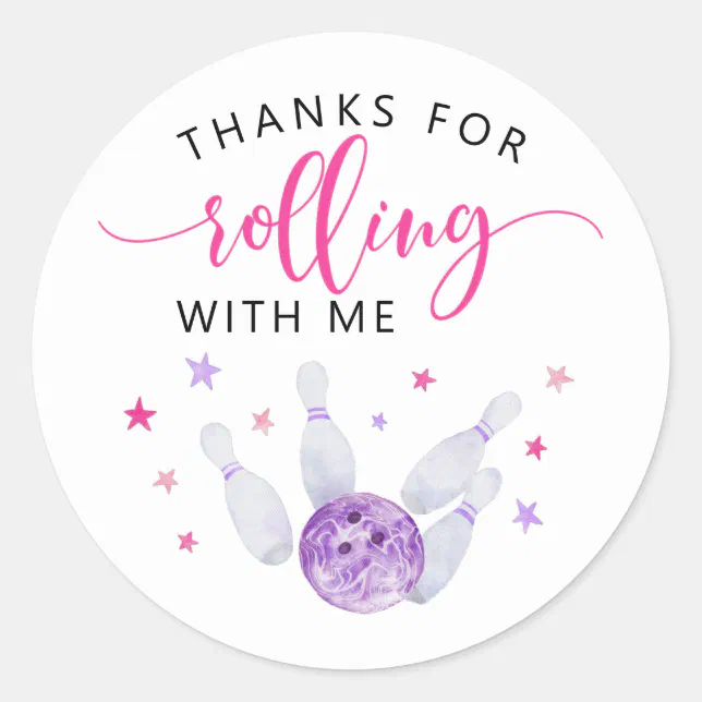 Pink Bowling Kids Birthday Party Favor Classic Round Sticker | Zazzle