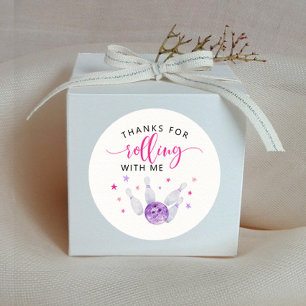 Pink Bowling Kids Birthday Party Favor Classic Round Sticker
