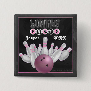 Pink Bowling Party Button