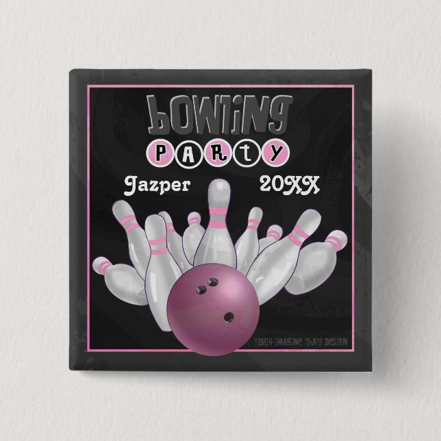 Pink Bowling Party Button (Front)