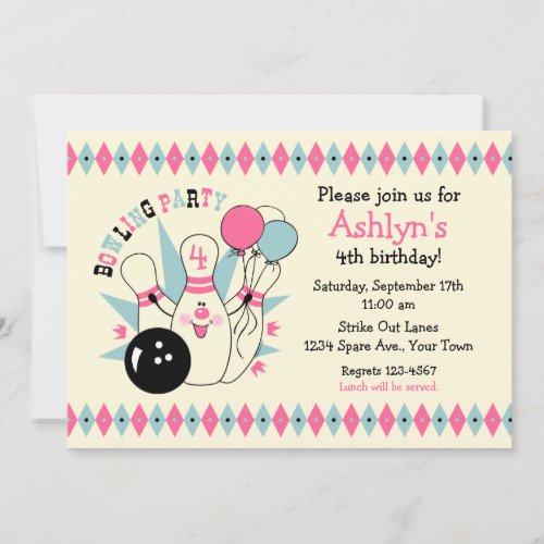 Pink Bowling Pin Birthday Invitation