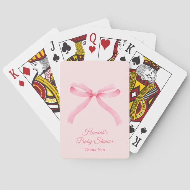 Pink Bows Aesthetic Baby Shower Favor Poker Cards (Back)