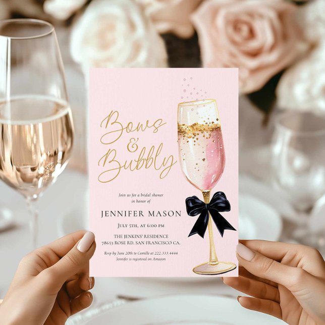 Pink Bows and Bubbly Bridal Shower Invitation (Pink Bows and Bubbly Bridal Shower Invitation)