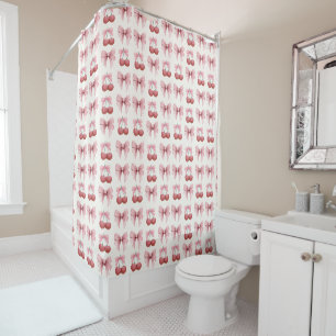 Pink Bows and Cherries Girly Coquette Shower Curtain
