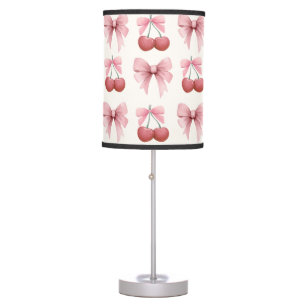 Pink Bows and Cherries Girly Coquette Table Lamp