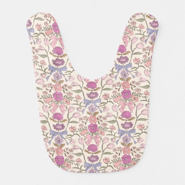 Pink Bows and Flowers  Baby Bib (Front)