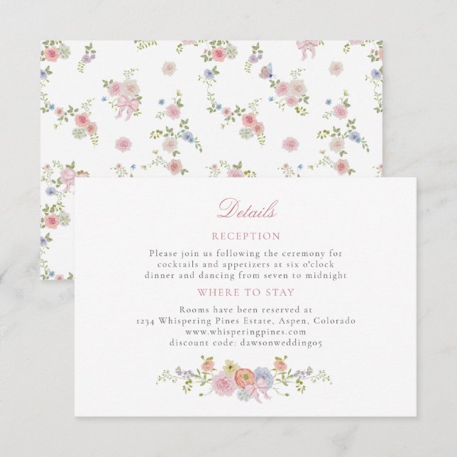 Pink Bows and Wildflowers Details Enclosure Card (Front/Back)