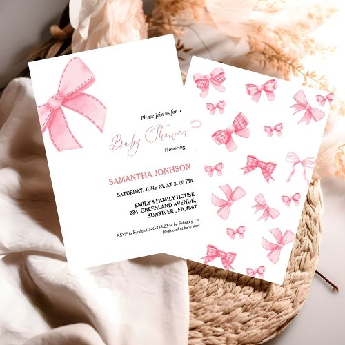 Pink Bows Baby Girl Baby Shower Invitation