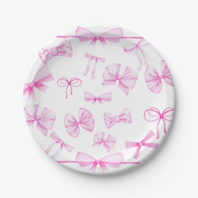 Pink Bows | Baby Girl Baby Shower  Paper Plates (Front)