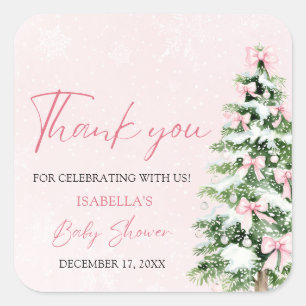 Pink Bows Baby It's Cold Outside Baby Shower Square Sticker