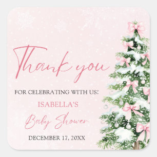 Pink Bows Baby It's Cold Outside Baby Shower Square Sticker