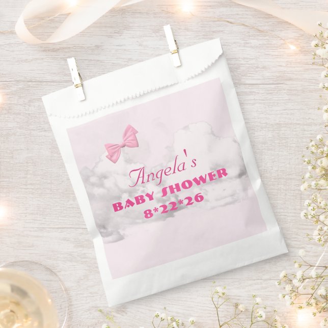 Pink Bows Baby Shower Personalized  Favor Bag (Clipped)